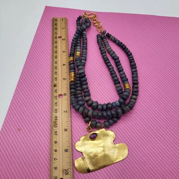 Ana Srdic S Africa Lapis Lazuli Beaded Gold Vermeil Amethyst Cabochon Necklace - Picture 14 of 14